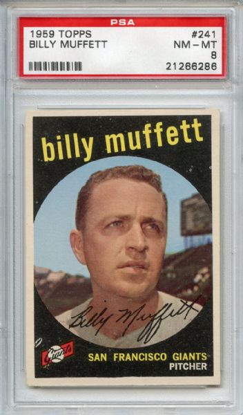 1959 Topps 241 Billy Muffett White Back PSA NM-MT 8