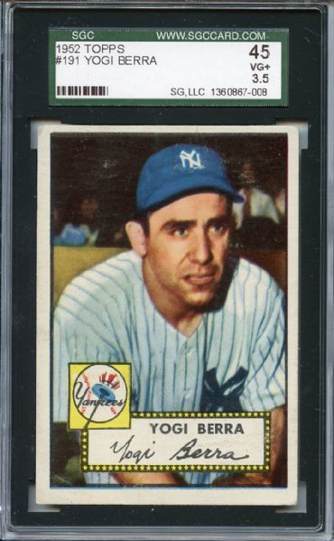 1952 Topps 191 Yogi Berra SGC VG+ 45 / 3.5