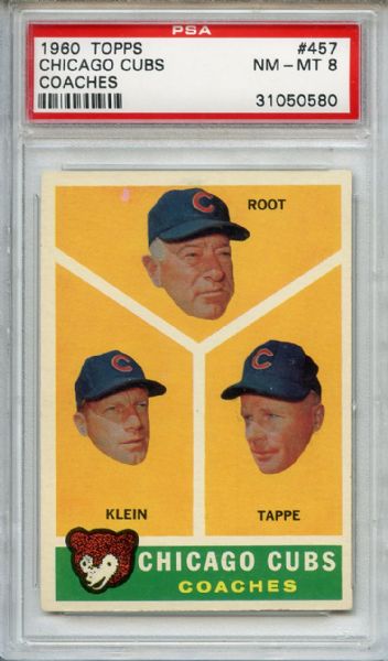1960 Topps 457 Chicago Cubs Coaches PSA NM-MT 8