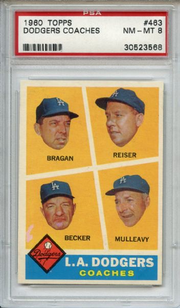 1960 Topps 463 Los Angeles Dodgers Coaches PSA NM-MT 8