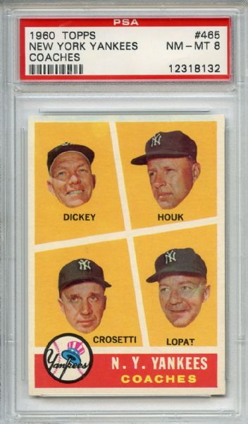 1960 Topps 465 New York Yankees Coaches PSA NM-MT 8
