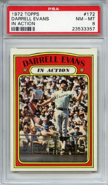 1972 Topps 172 Darrell Evans In Action PSA NM-MT 8