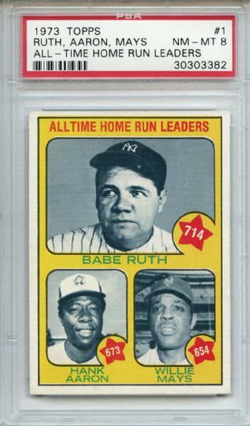 1973 Topps 1 Ruth Aaron Mays All Time HR Leaders PSA NM-MT 8