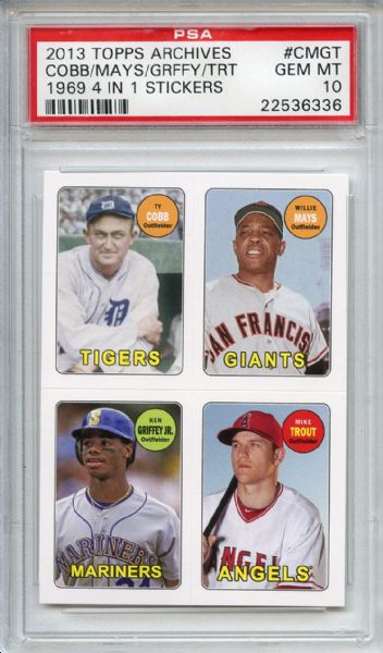 2013 Topps Archives 1969 4 in 1 Stickers Cobb Mays Griffey Trout PSA GEM MT 10