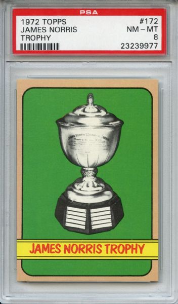 1972 Topps 172 James Norris Trophy PSA NM-MT 8