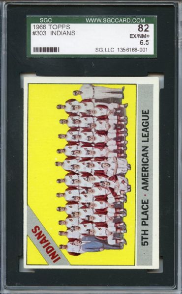 1966 Topps 303 Cleveland Indians SGC EX-MT+ 82 / 6.5