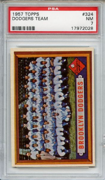 1957 Topps 324 Brooklyn Dodgers Team PSA NM 7