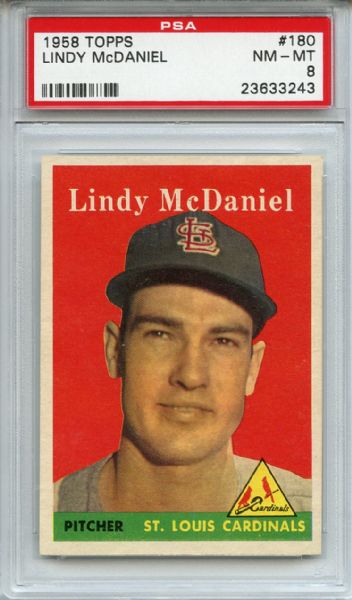 1958 Topps 180 Lindy McDaniel PSA NM-MT 8