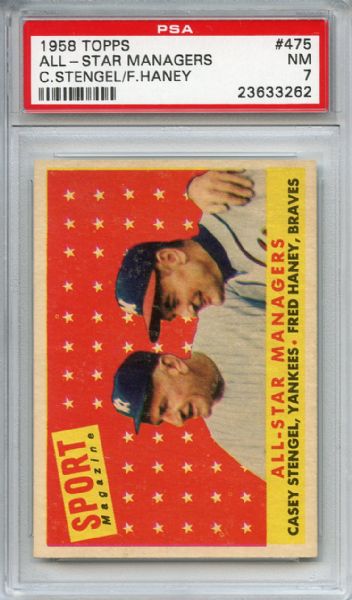 1958 Topps 475 All Star Managers Stengel PSA NM 7