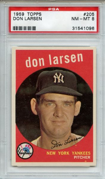 1959 Topps 205 Don Larsen White Back PSA NM-MT 8