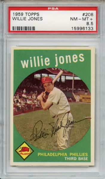 1959 Topps 208 Willie Jones White Back PSA NM-MT+ 8.5