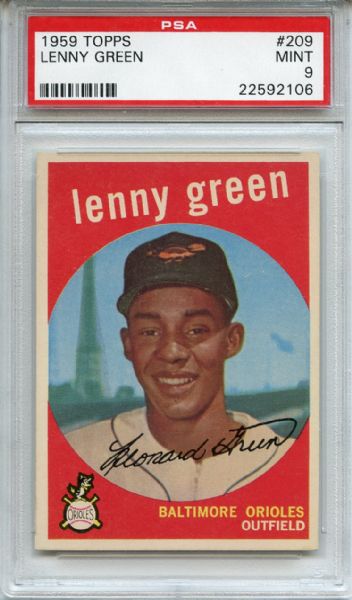 1959 Topps 209 Lenny Green White Back PSA MINT 9