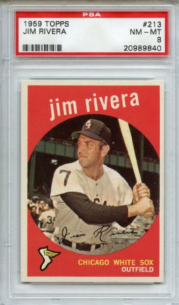 1959 Topps 213 Jim Rivera Gray Back PSA NM-MT 8