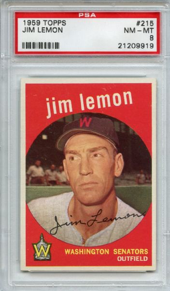 1959 Topps 215 Jim Lemon Gray Back PSA NM-MT 8
