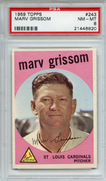 1959 Topps 243 Marv Grissom Gray Back PSA NM-MT 8