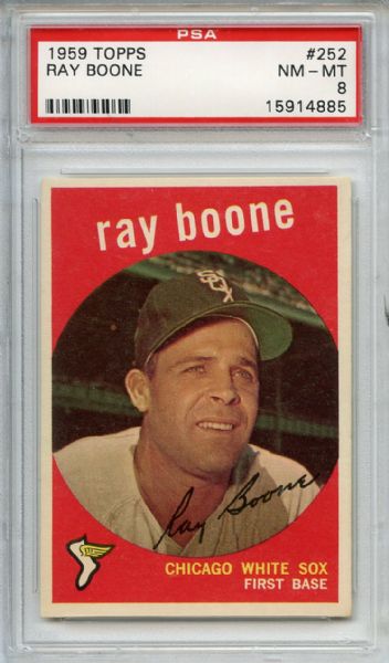 1959 Topps 252 Ray Boone White Back PSA NM-MT 8