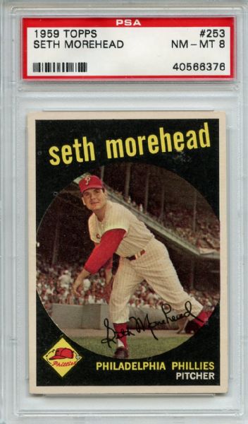 1959 Topps 253 Seth Morehead White Back PSA NM-MT 8