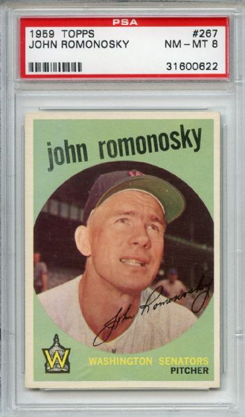 1959 Topps 267 John Romonosky Gray Back PSA NM-MT 8