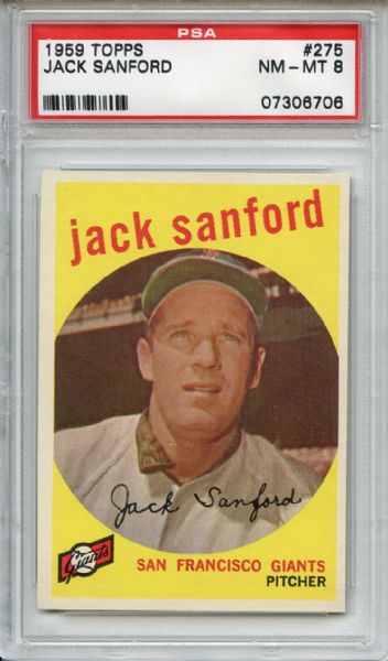 1959 Topps 275 Jack Sanford Gray Back PSA NM-MT 8