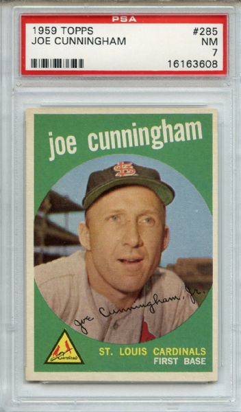1959 Topps 285 Joe Cunningham Gray Back PSA NM 7