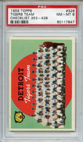 1959 Topps 329 Detriot Tigers Team PSA NM-MT 8