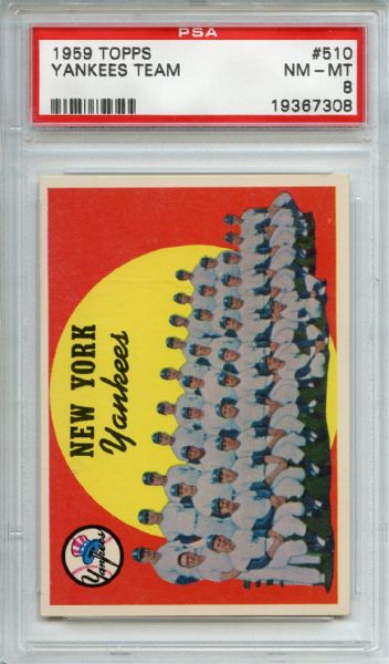 1959 Topps 510 New York Yankees Team PSA NM-MT 8