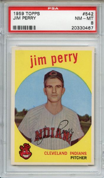 1959 Topps 542 Jim Perry RC PSA NM-MT 8