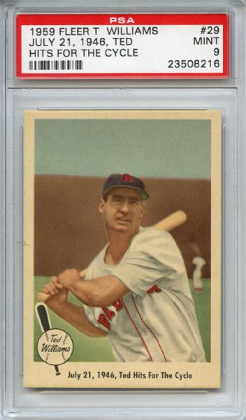 1959 Fleer Ted Williams 29 Hits for the Cycle PSA MINT 9