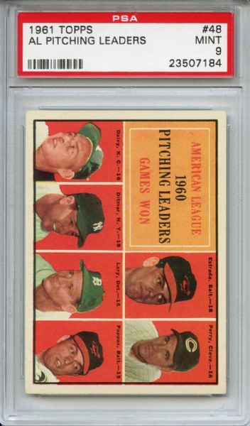 1961 Topps 48 AL Pitching Leaders PSA MINT 9
