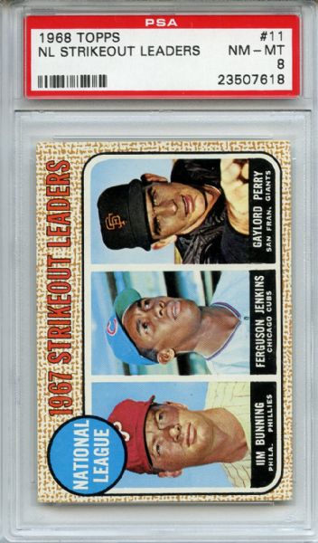 1968 Topps 11 NL Strikeout Leaders Bunning Jenkins Perry PSA NM-MT 8