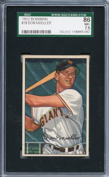1952 Bowman 18 Don Mueller SGC NM+ 86 / 7.5