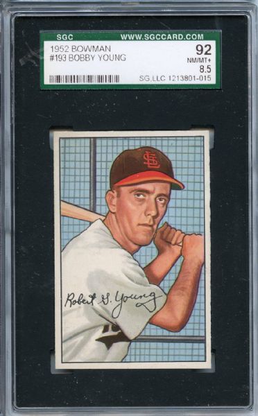 1952 Bowman 193 Bobby Young SGC NM/MT+ 92 / 8.5