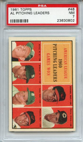 1961 Topps 48 AL Pitching Leaders PSA NM 7
