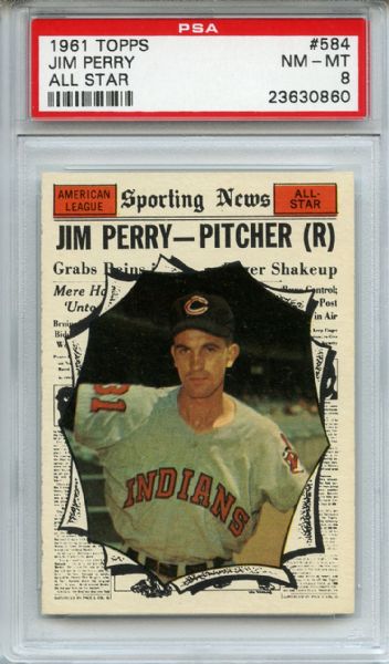 1961 Topps 584 Jim Perry All Star PSA NM-MT 8