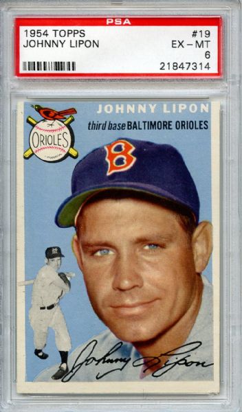 1954 Topps 19 Johnny Lipon PSA EX-MT 6