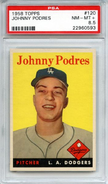 1958 Topps 120 Johnny Podres PSA NM-MT+ 8.5