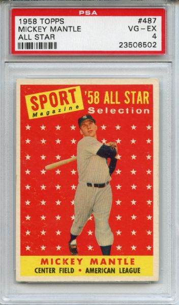1958 Topps 487 Mickey Mantle All Star PSA VG-EX 4