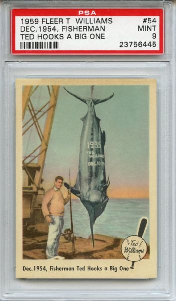 1959 Fleer Ted Williams 54 Fisherman Hooks a Big One PSA MINT 9