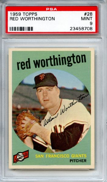 1959 Topps 28 Red Worthington PSA MINT 9
