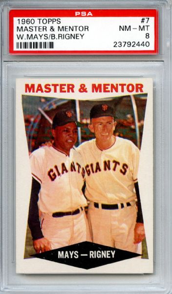 1960 Topps 7 Master & Mentor Willie Mays & Rigney PSA NM-MT 8