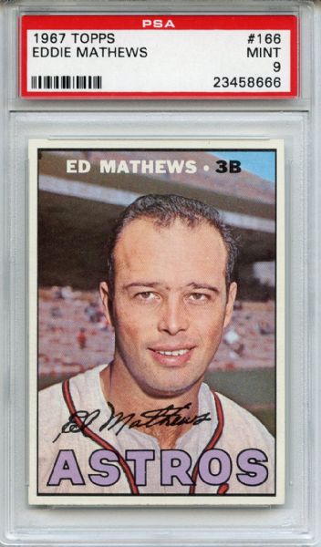 1967 Topps 166 Eddie Mathews PSA MINT 9