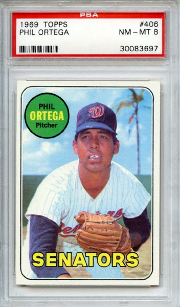 1969 Topps 406 Phil Ortega PSA NM-MT 8