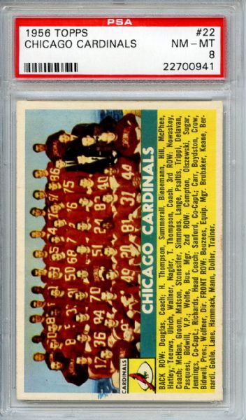 1956 Topps 22 Chicago Cardinals Team PSA NM-MT 8