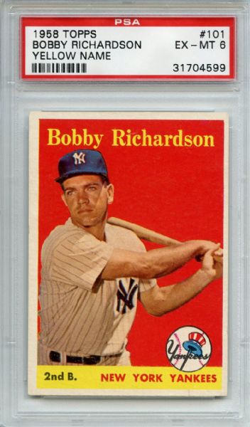 1958 Topps 101 Bobby Richardson Yellow Name PSA EX-MT 6