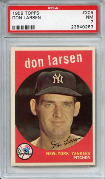 1959 Topps 205 Don Larsen Gray Back PSA NM 7