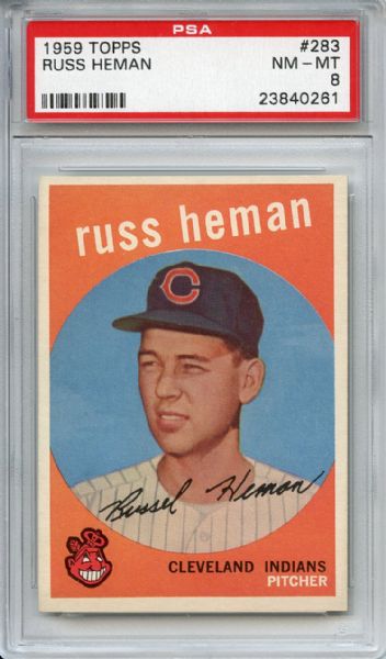 1959 Topps 283 Russ Heman Gray Back PSA NM-MT 8