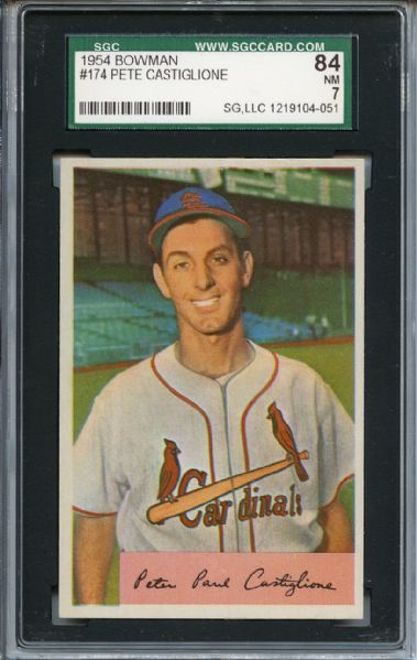1954 Bowman 174 Pete Castiglione SGC NM 84 / 7