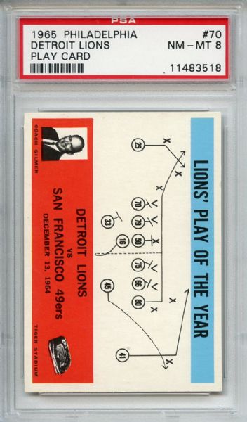 1965 Philadelphia 70 Detroit Lions Play Card PSA NM-MT 8
