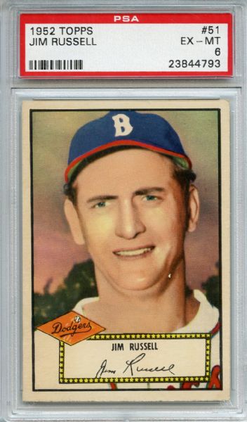 1952 Topps 51 Jim Russell Red Back PSA EX-MT 6