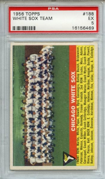 1956 Topps 188 Chicago White Sox Team PSA EX 5